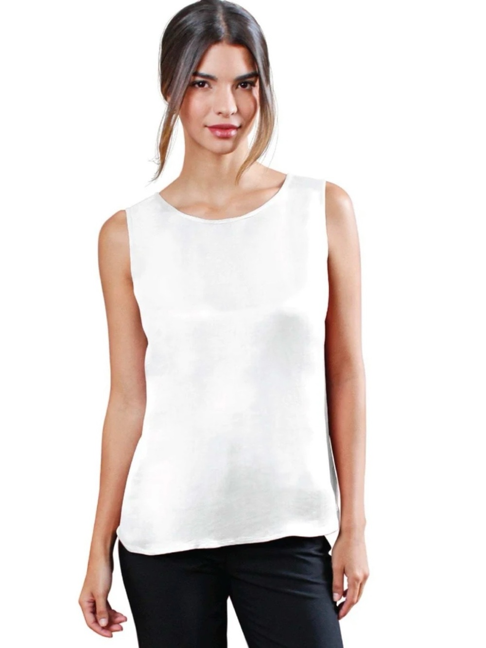 Tara Sartoria Washable Silk Classic White Sleeveless Camisole Tank Large Layer